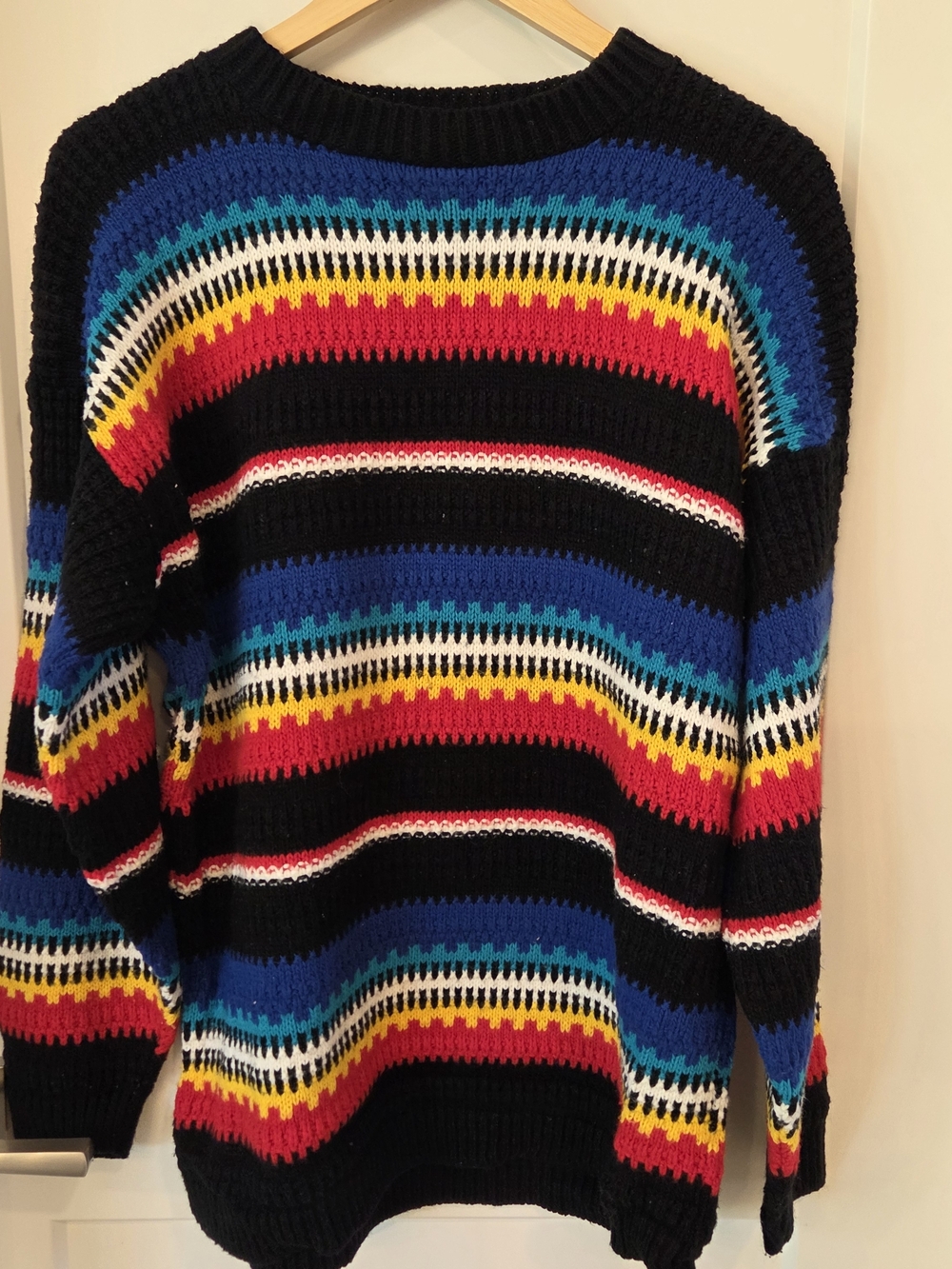 Vintage Cuddle Knit Rainbow Striped Sweater Made in USA Oversized Cozy Knit